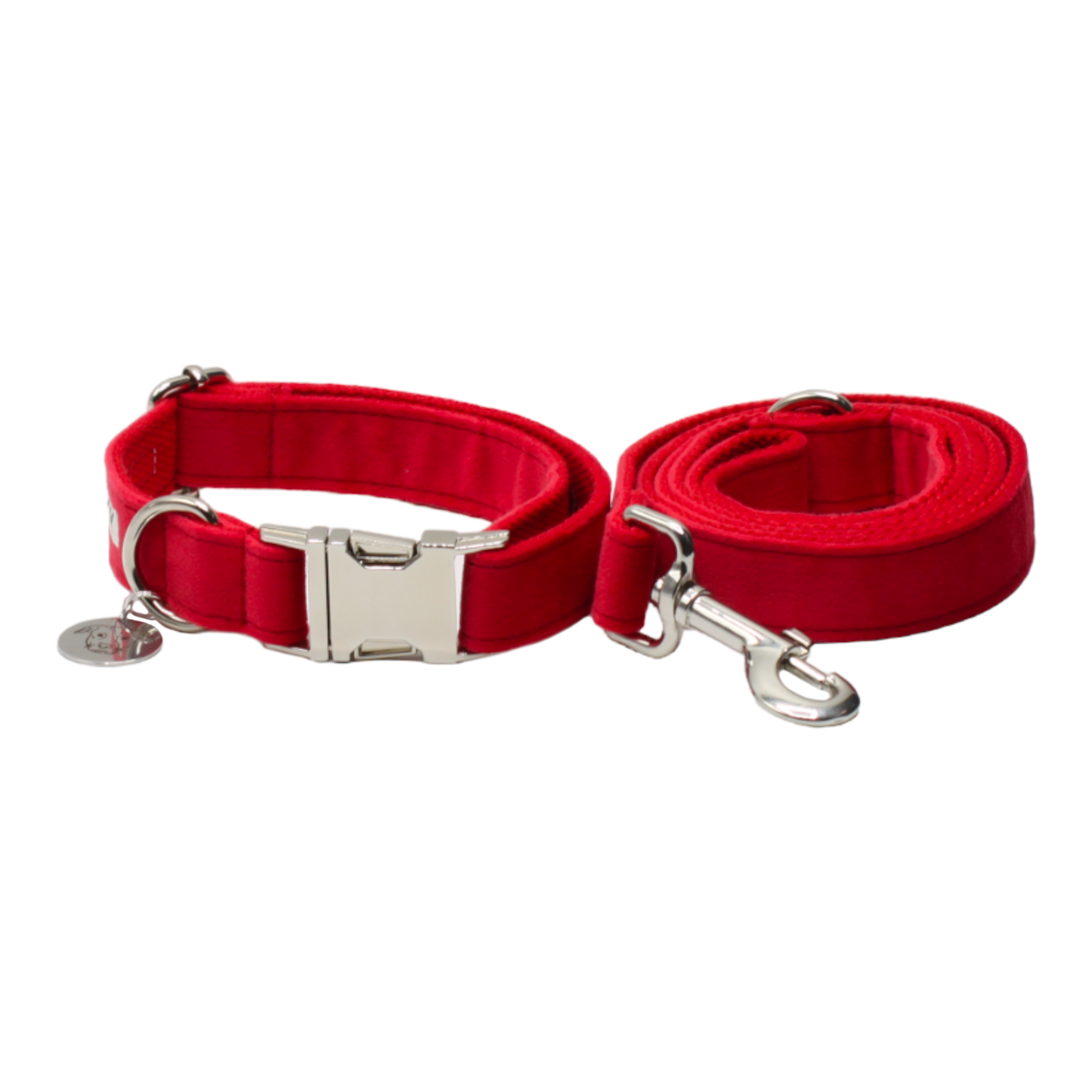 collier laisse chien velours boucle métal argenté rouge twiggy
