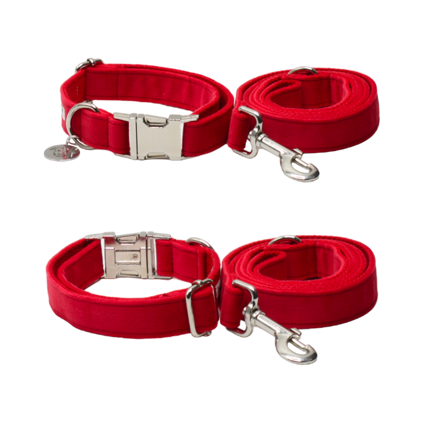 collier laisse chien velours boucle métal argenté rouge twiggy