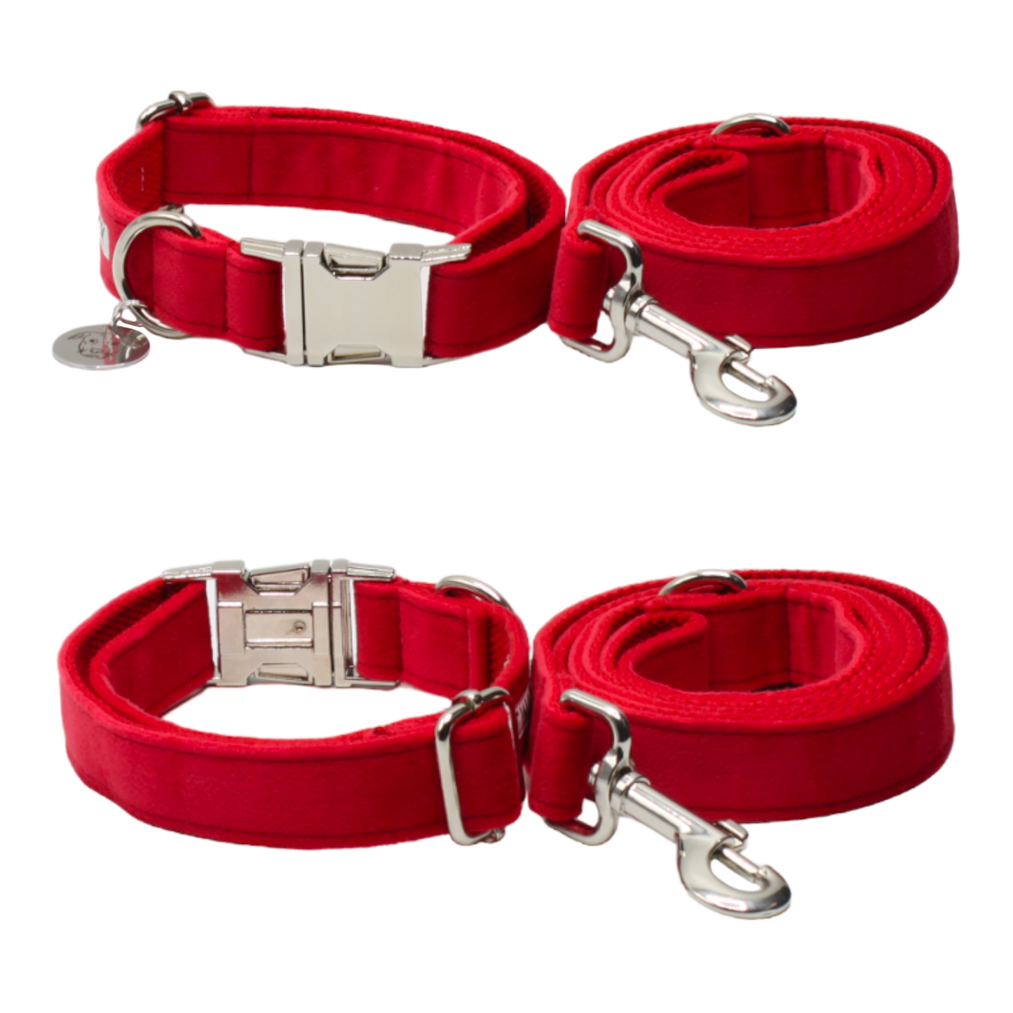 collier laisse chien velours boucle métal argenté rouge twiggy