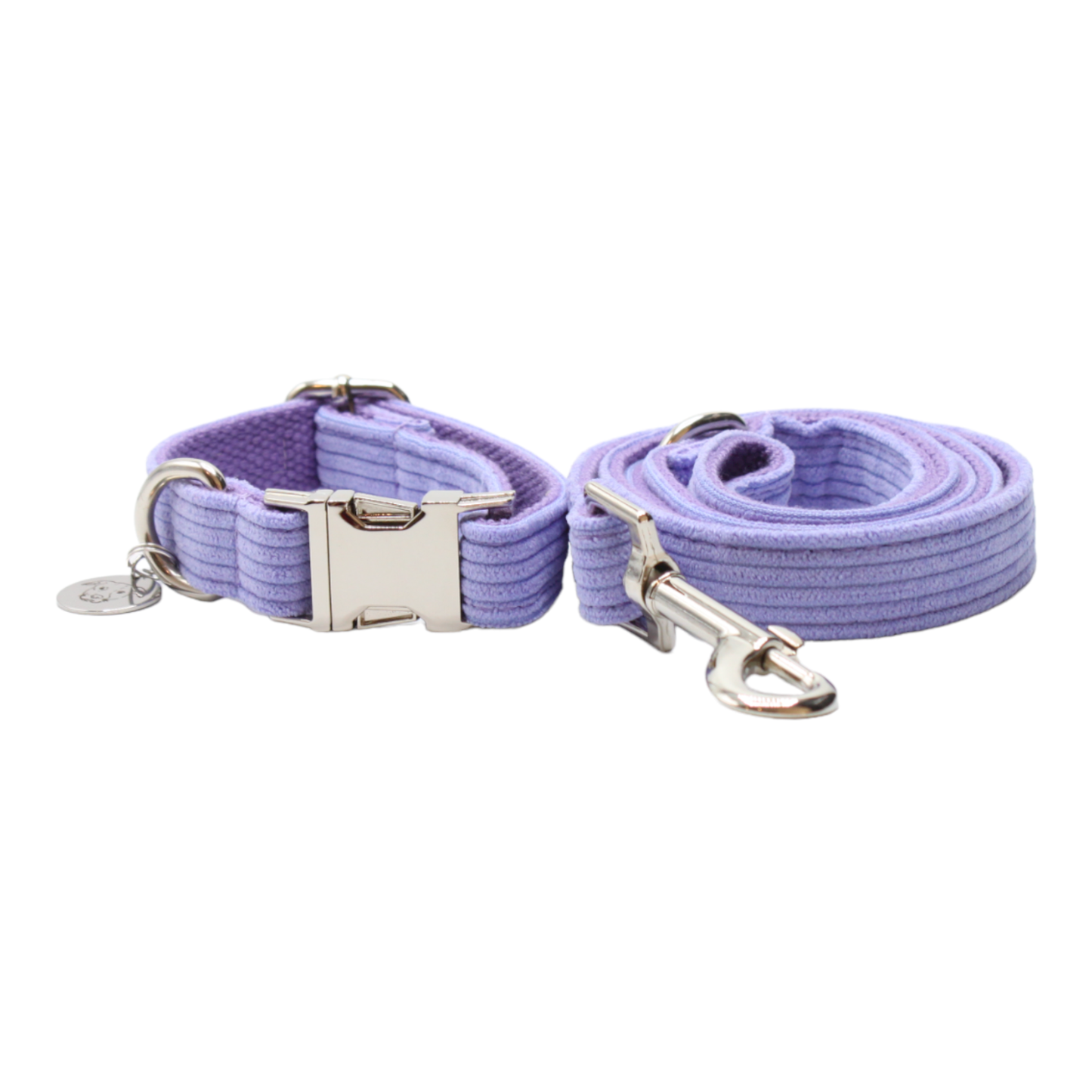 collier laisse chien velours côtelé boucle métal argenté violet mauve twiggy