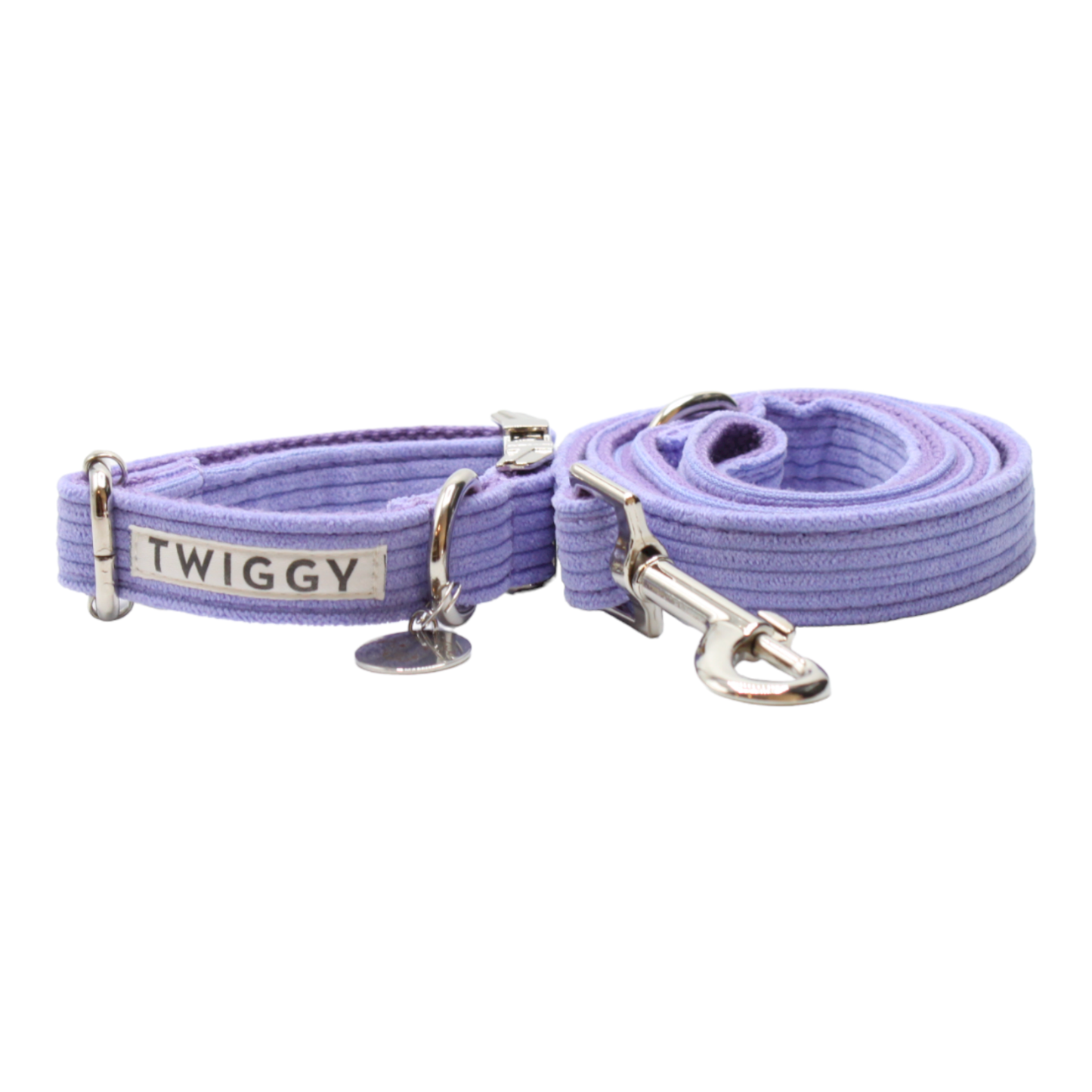collier laisse chien velours côtelé boucle métal argenté violet mauve twiggy