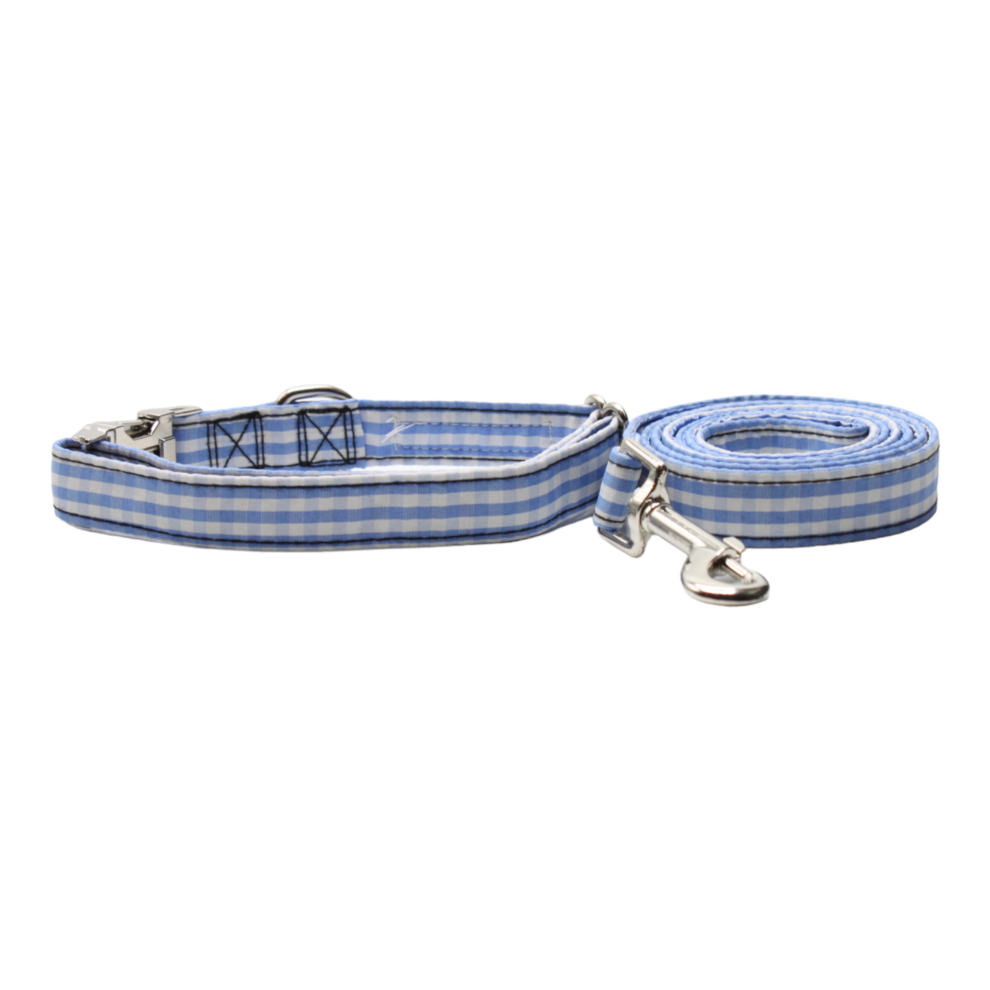 collier laisse chien vichy carreaux élégant chic boucle métal argenté bleu twiggy