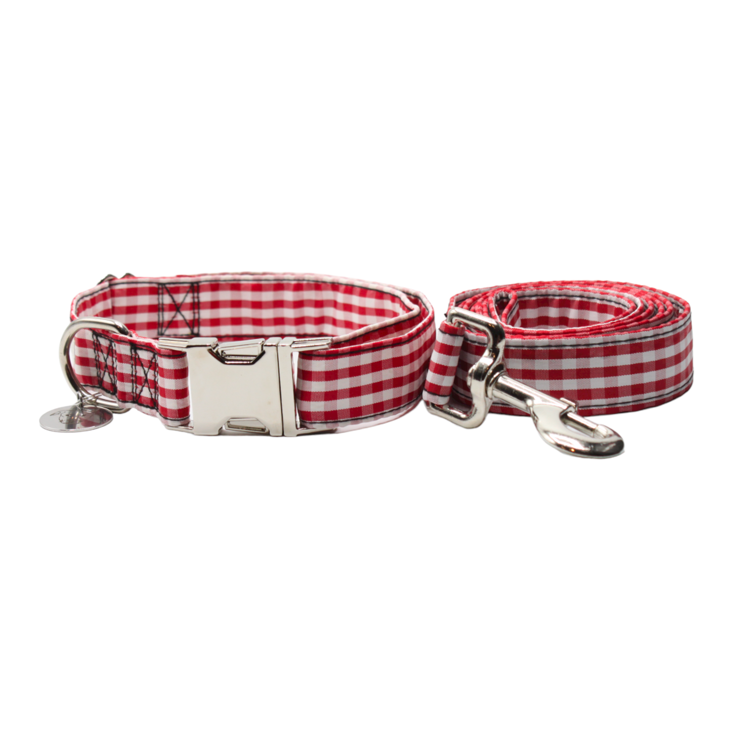collier laisse chien vichy carreaux élégant chic boucle métal argenté rouge twiggy