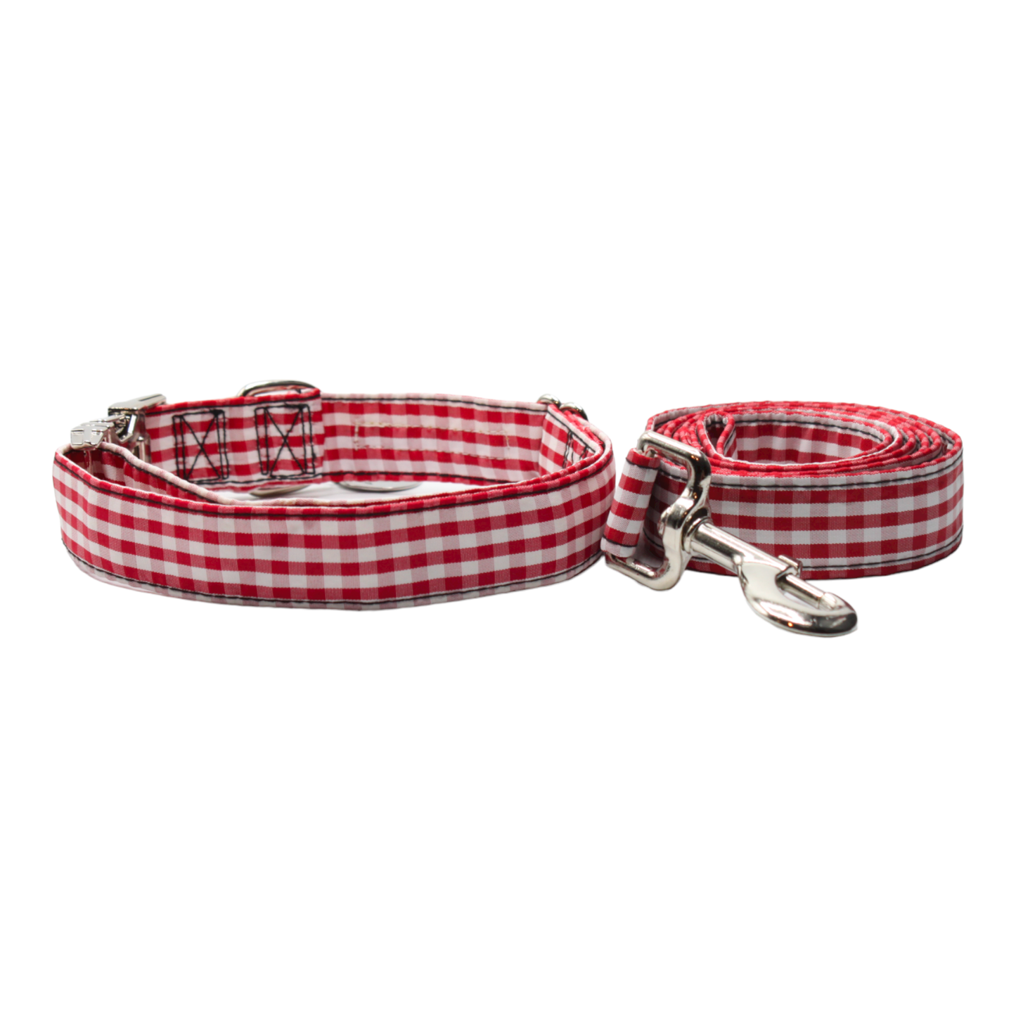 collier laisse chien vichy carreaux élégant chic boucle métal argenté rouge twiggy