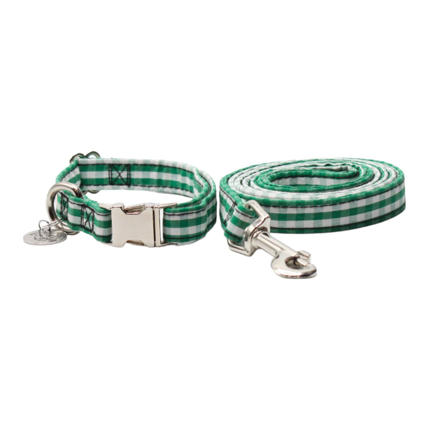 collier laisse chien vichy carreaux élégant chic boucle métal argenté vert twiggy