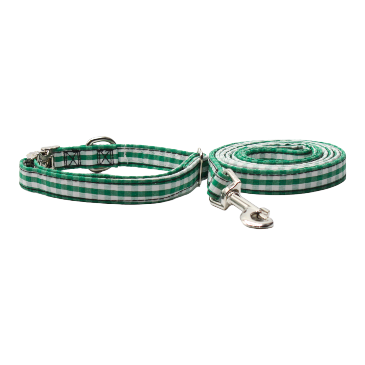 collier laisse chien vichy carreaux élégant chic boucle métal argenté vert twiggy