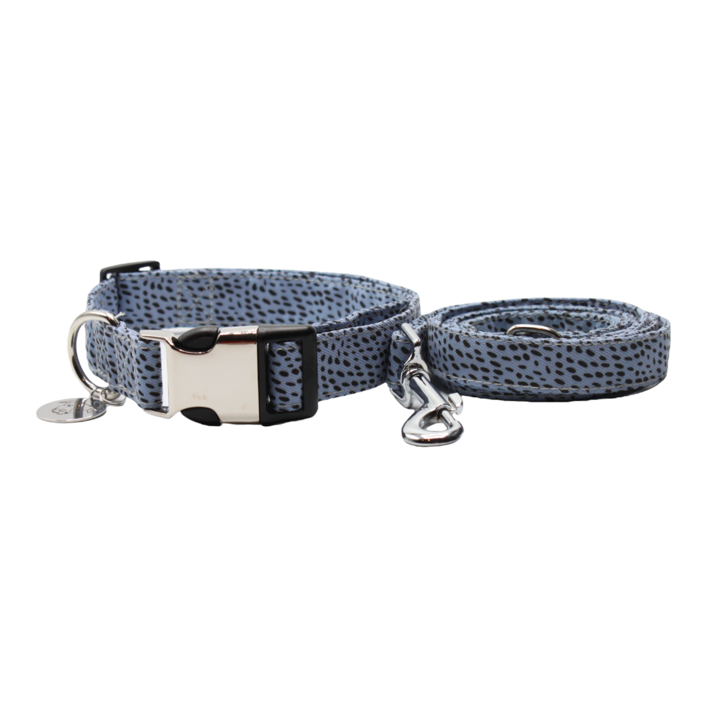 collier laisse chien pois géométrique boucle métal argentée bleu twiggy