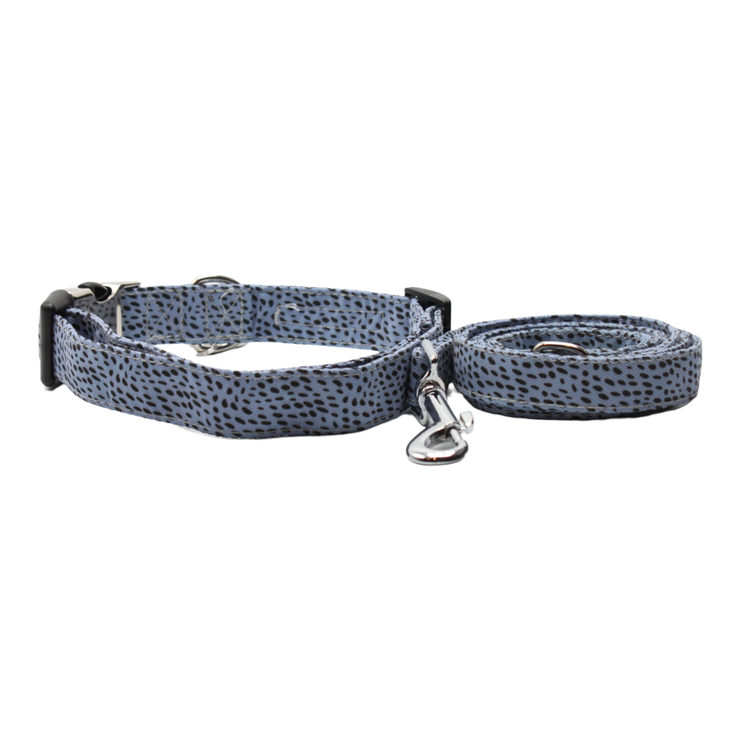 collier laisse chien pois géométrique boucle métal argentée bleu twiggy