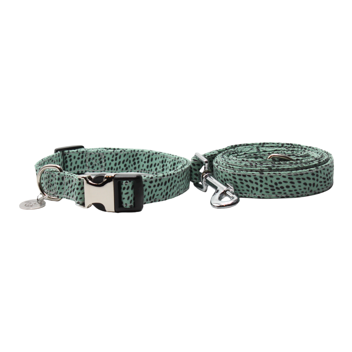 collier laisse chien pois géométrique boucle métal argentée vert twiggy