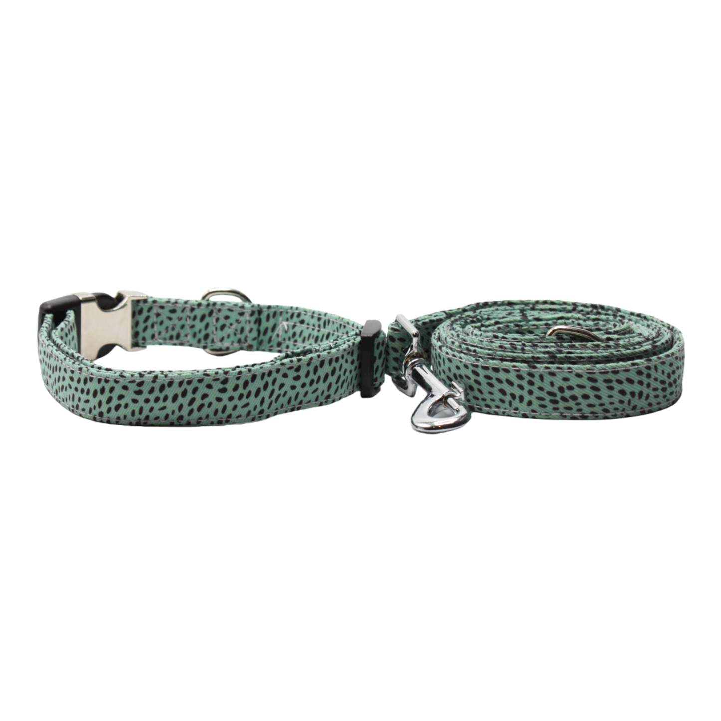 collier laisse chien pois géométrique boucle métal argentée vert twiggy