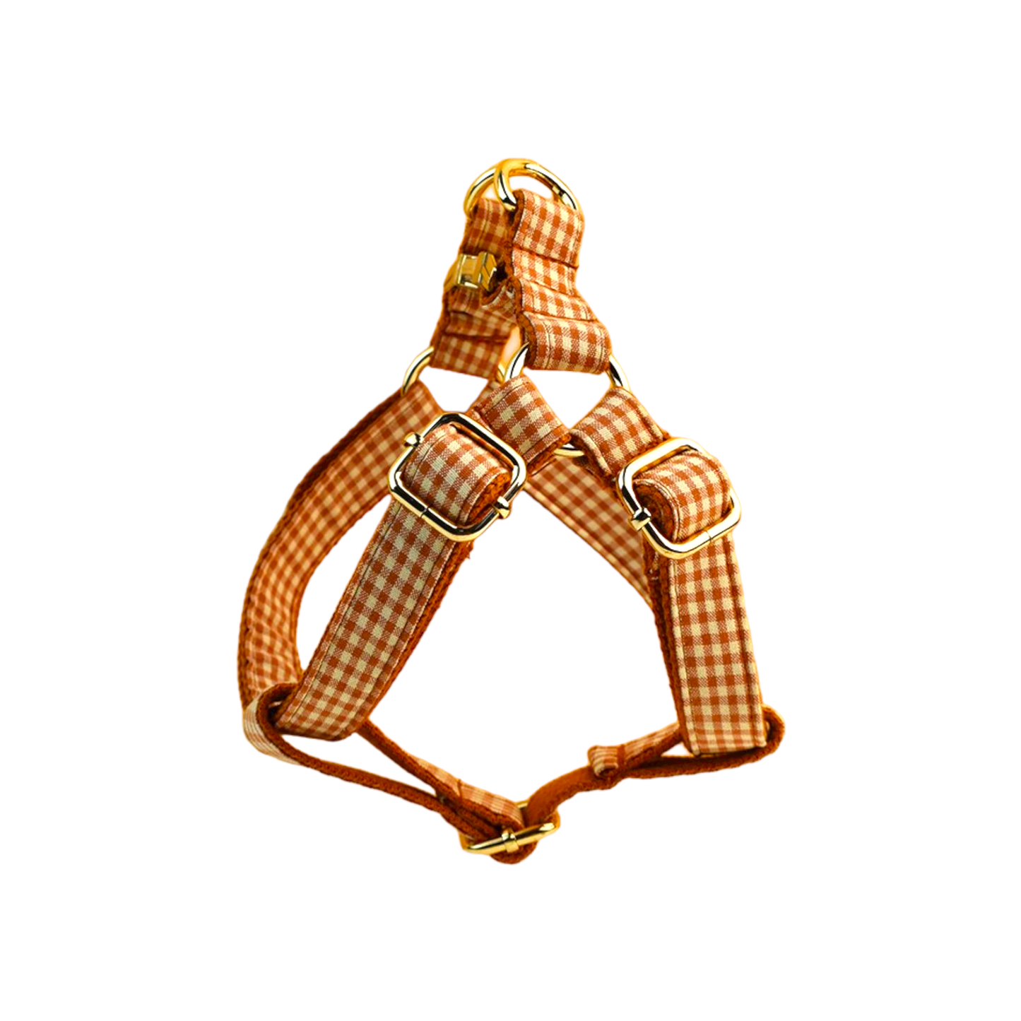 harnais chien boucle dorée carreaux vichy marron camel blanc twiggy