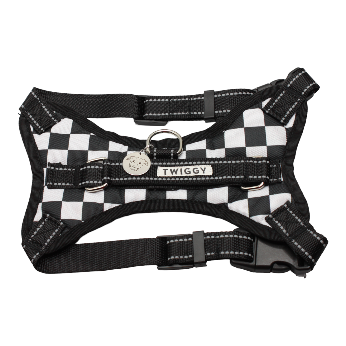 harnais chien boucle plastique damier vichy carreaux noir blanc twiggy