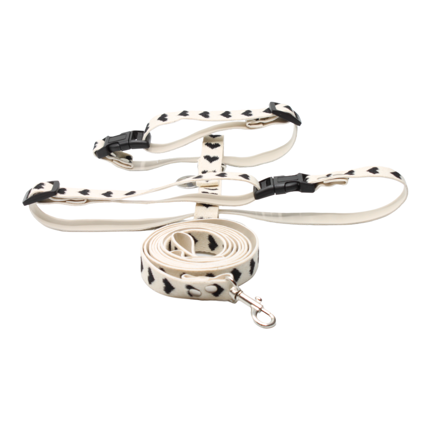 harnais laisse chien boucle plastique coeurs noir saint-valentin twiggy