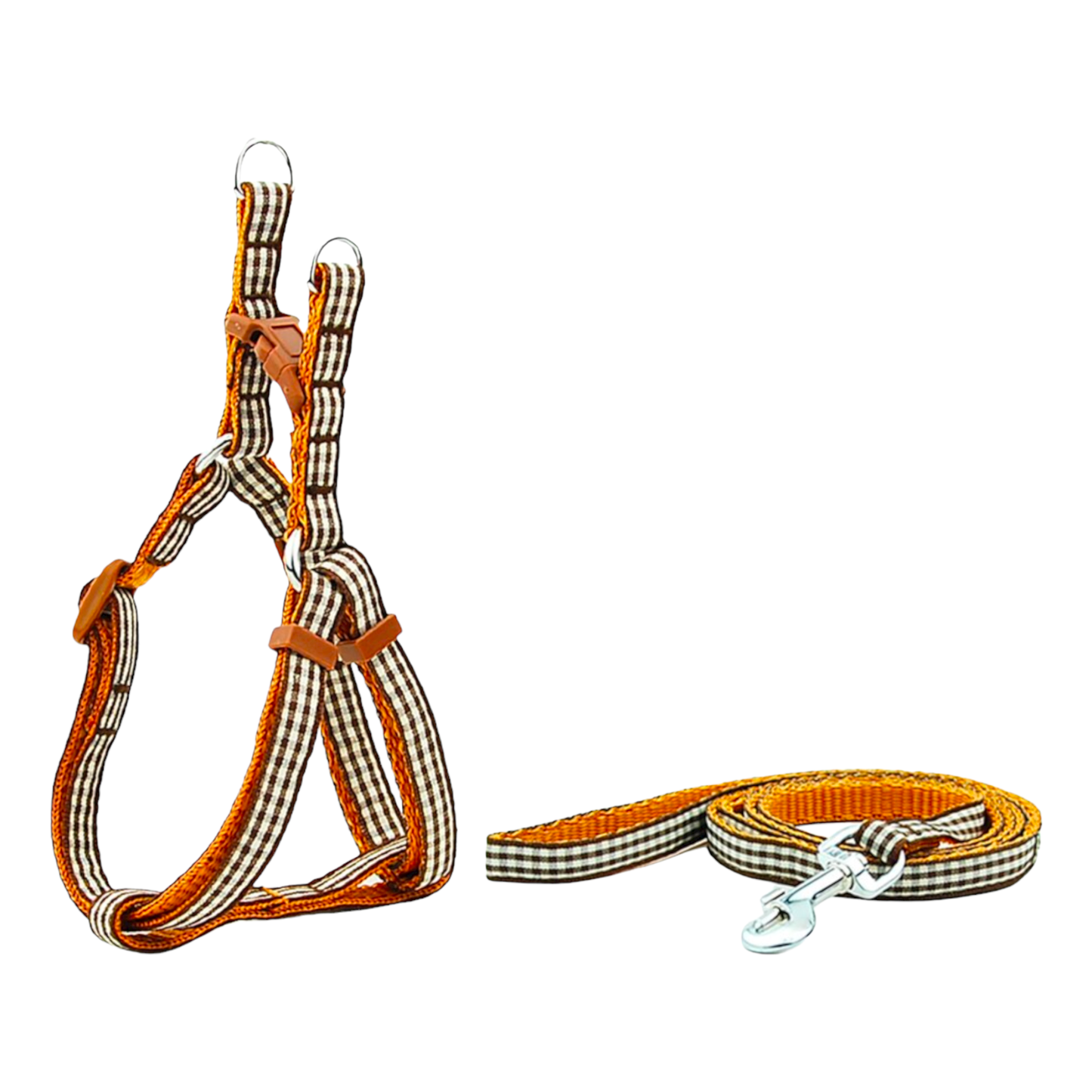 harnais laisse chien vichy carreaux élégant chic marron et blanc twiggy