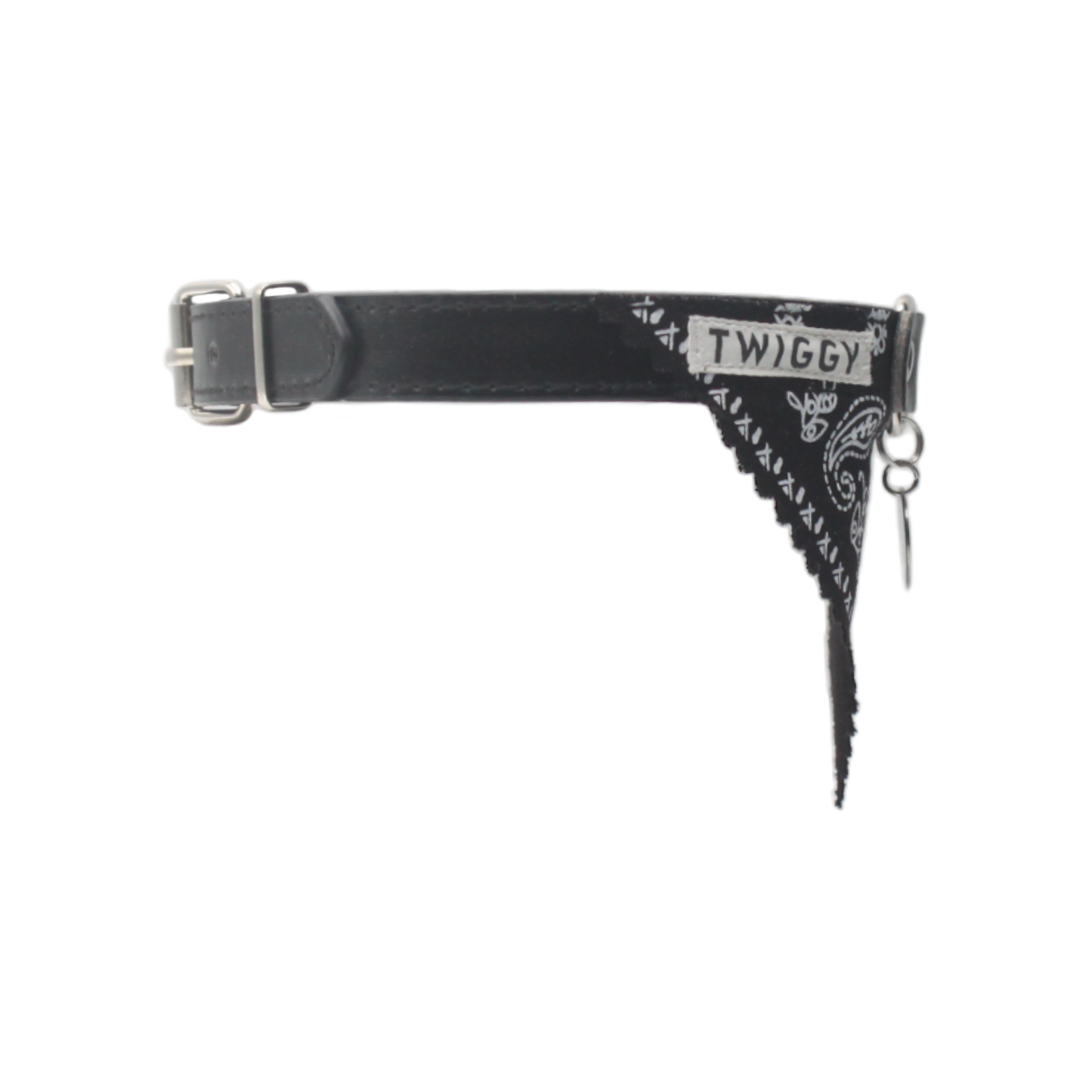 bandana chien collier cuir noir twiggy