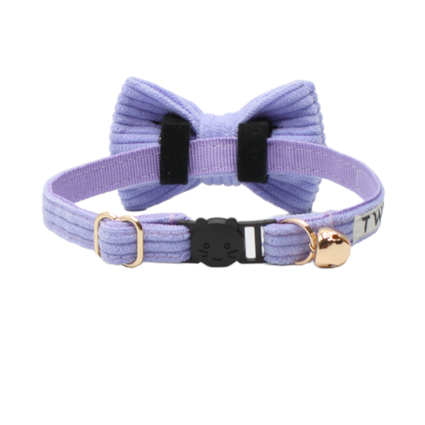 collier chat velours côtelé nœud papillon amovible boucle anti-étranglement violet twiggy