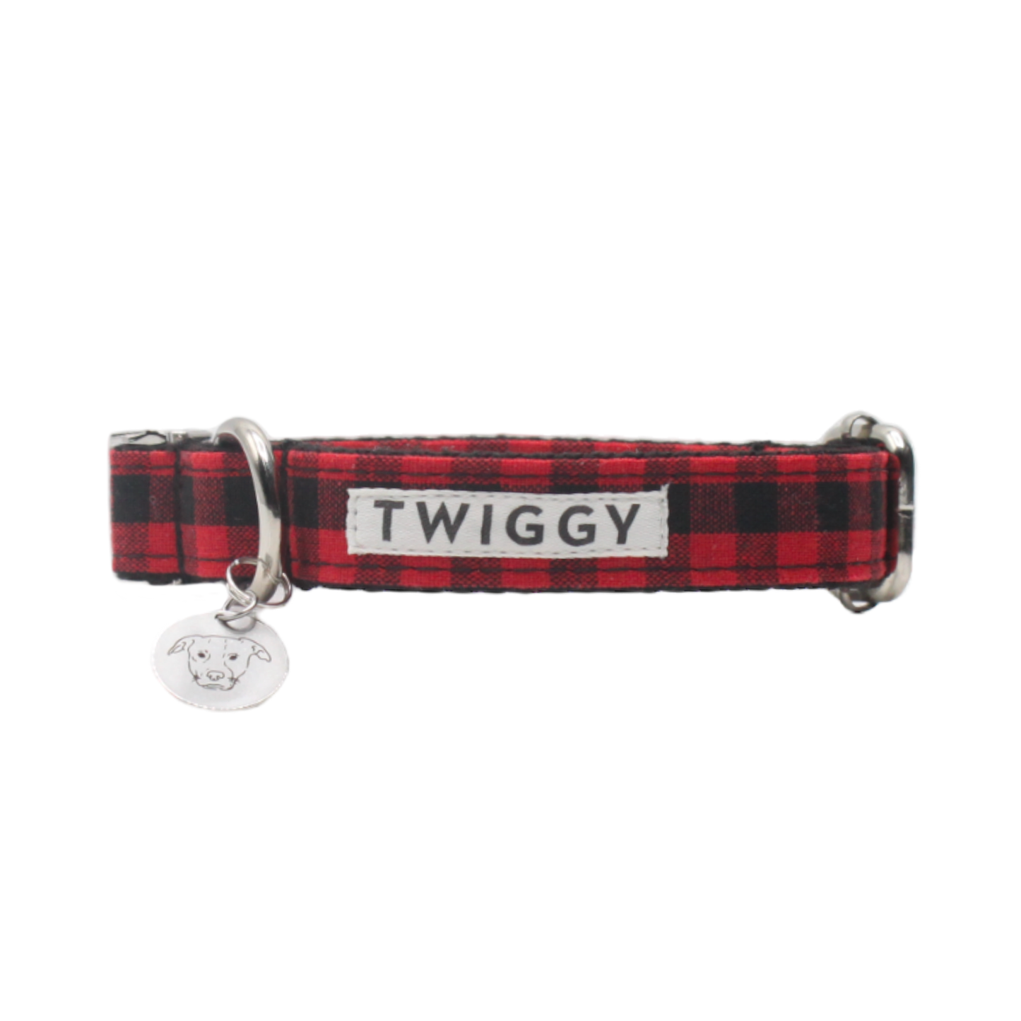collier chien carreaux boucle métal argentée rouge noir twiggy