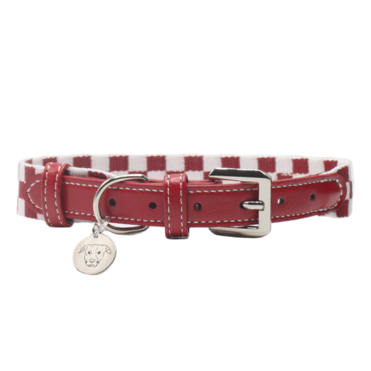 collier chien cuir boucle réglable damier carreaux rouge twiggy