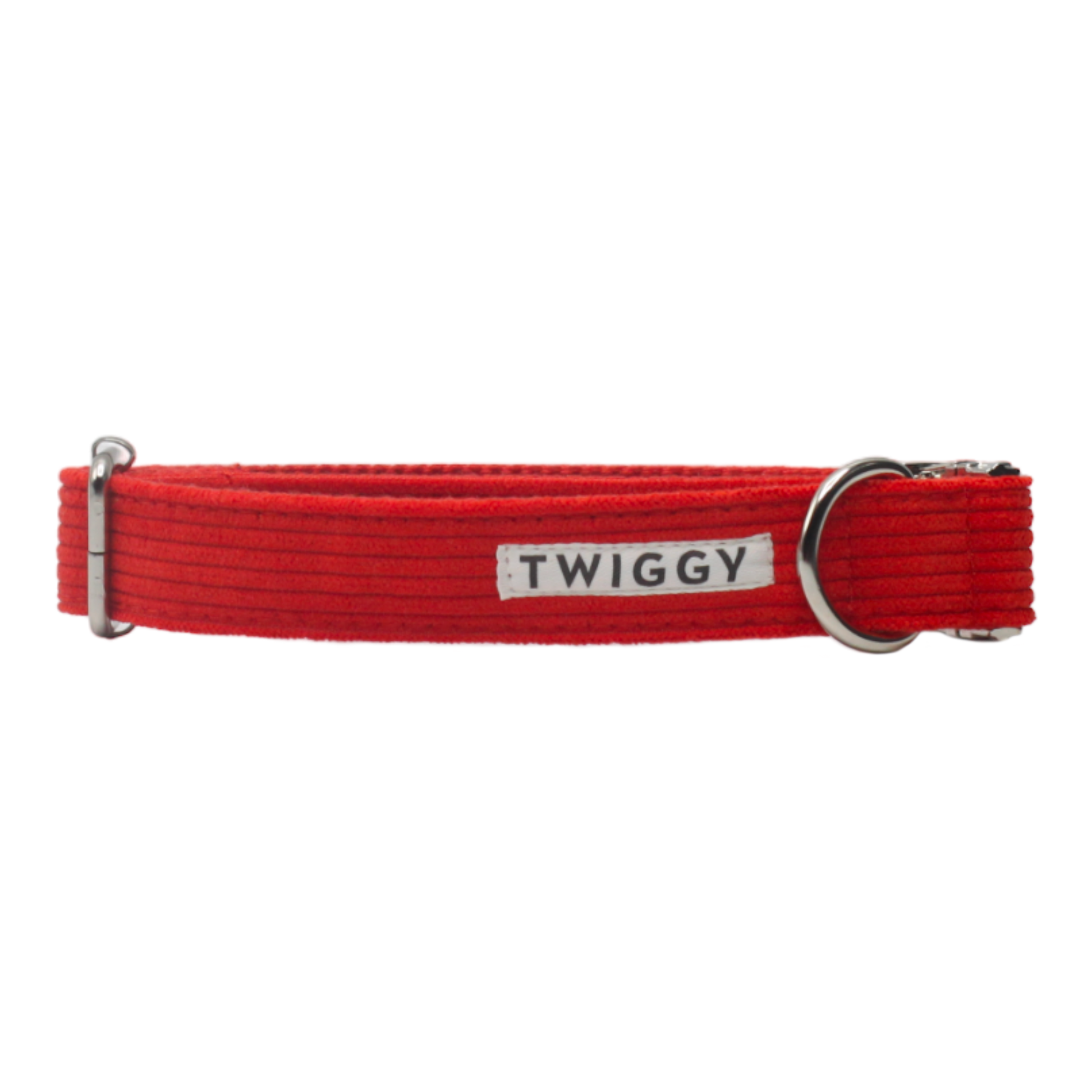 collier chien velours côtelé boucle métal argenté rouge twiggy