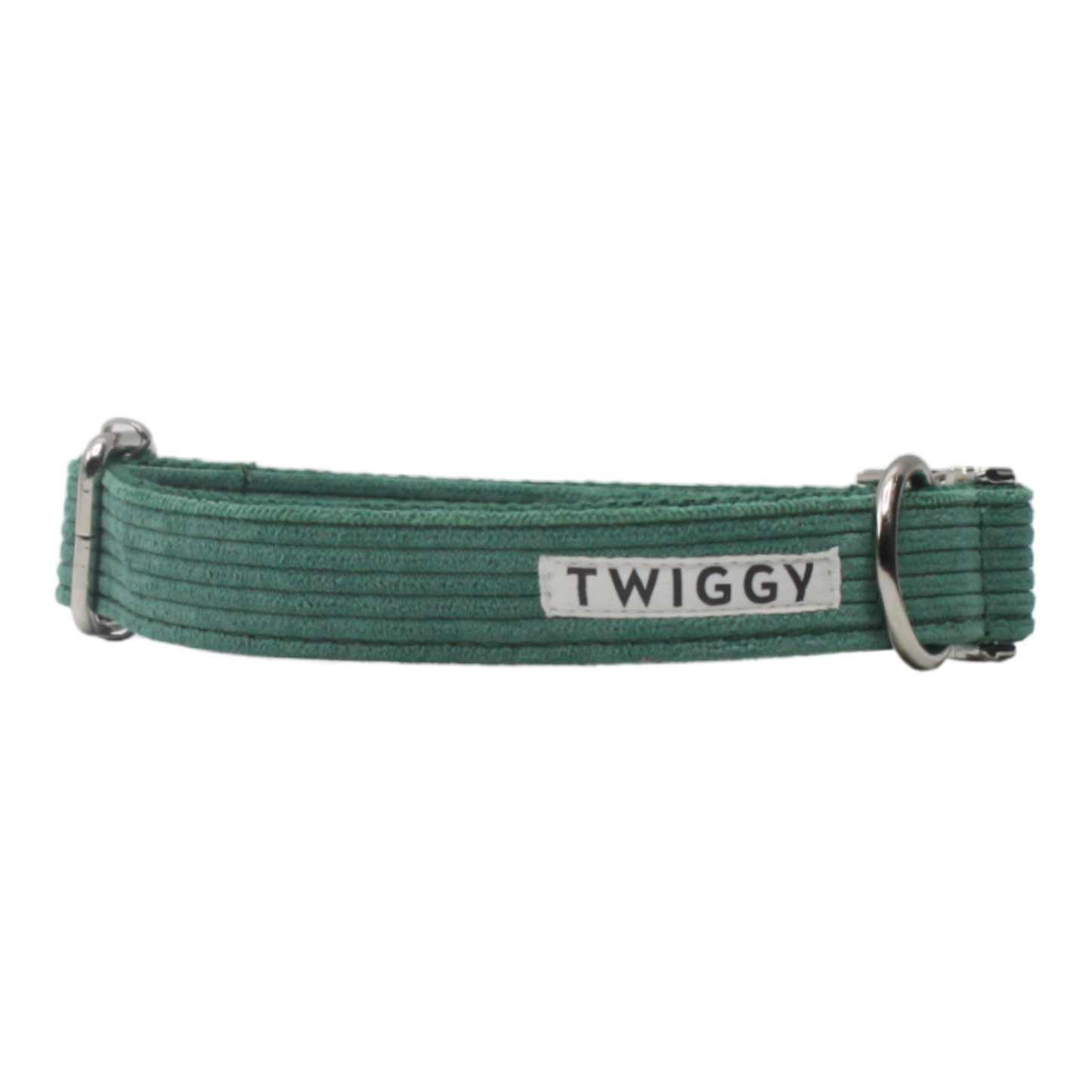 collier chien velours côtelé boucle métal argenté vert twiggy