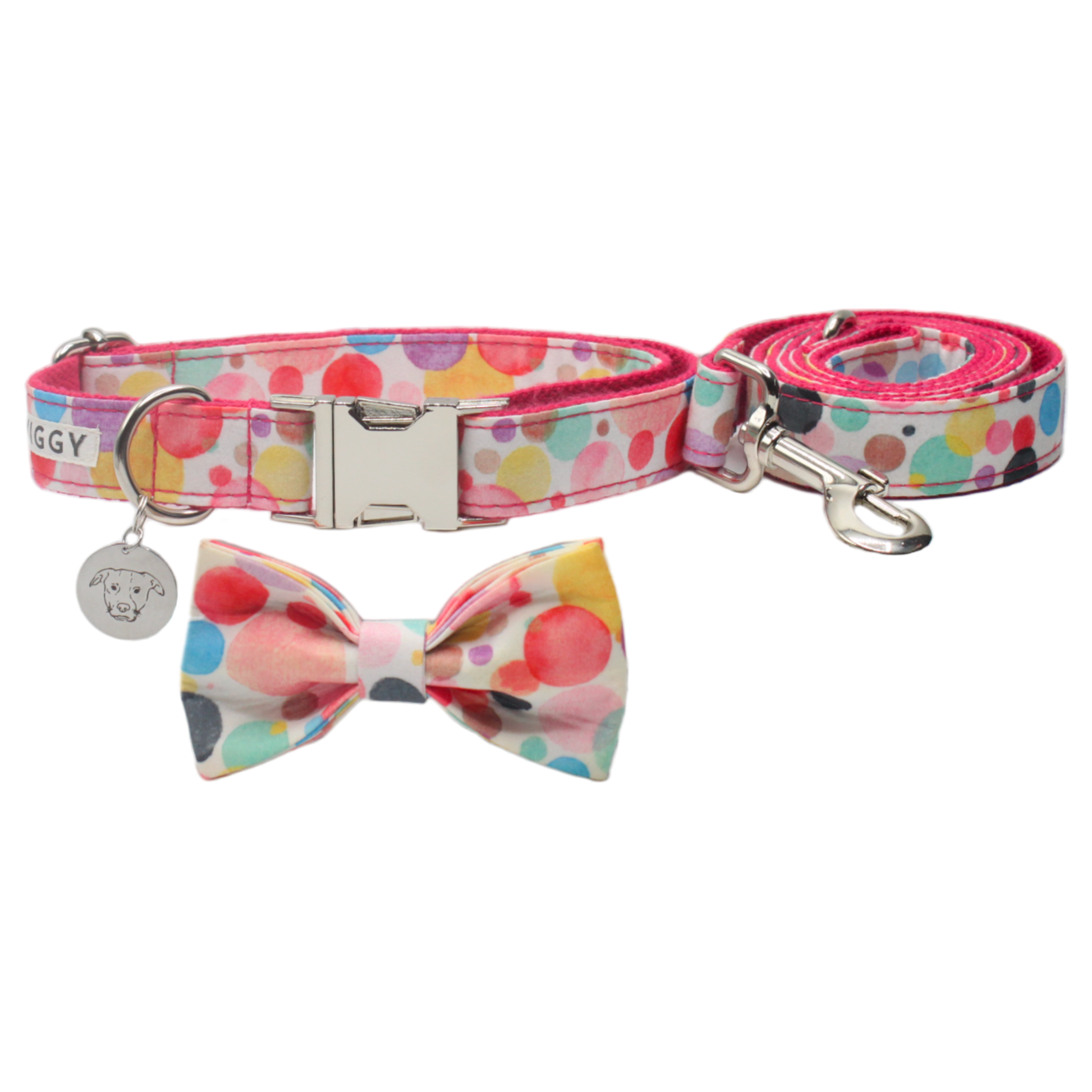 collier laisse chien pois bulles noeud papillon multicolore bleu rose jaune twiggy