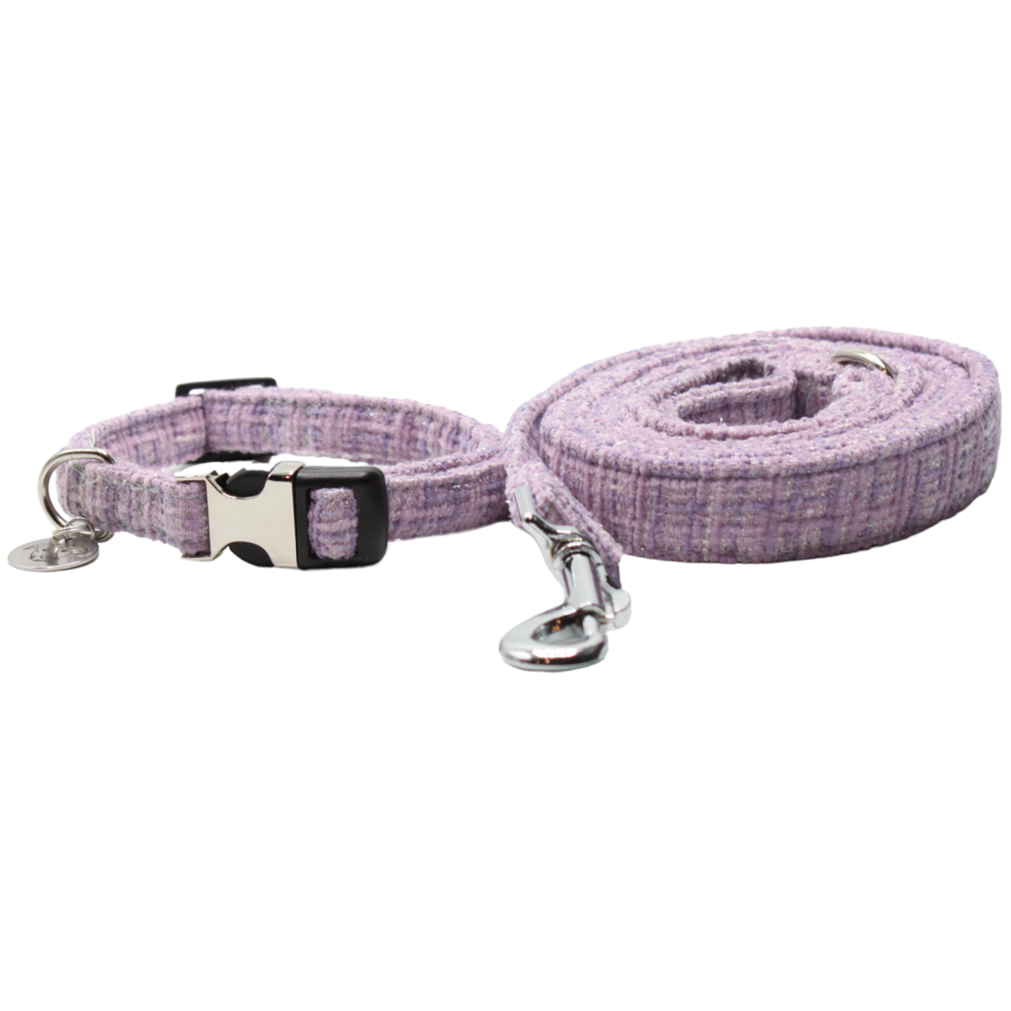 collier laisse chien tweed boucle métal argenté mauve violet twiggy