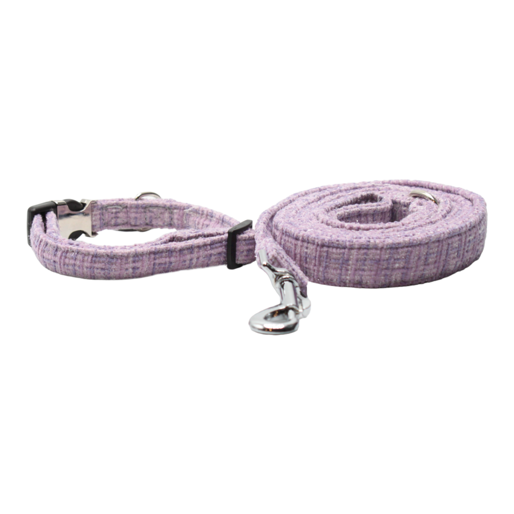 collier laisse chien tweed boucle métal argenté mauve violet twiggy