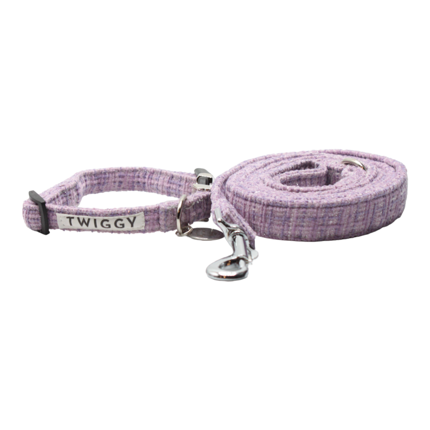 collier laisse chien tweed boucle métal argenté mauve violet twiggy