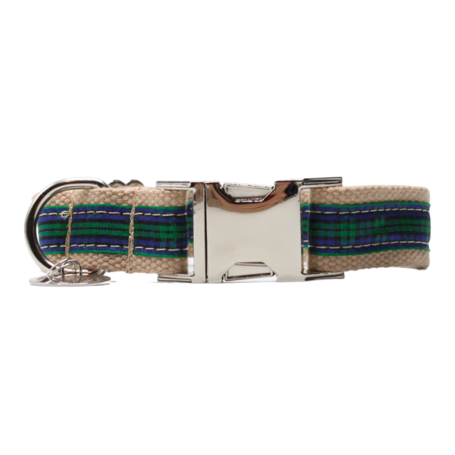 collier chien boucle métal argentée écossais tartan vert bleu twiggy