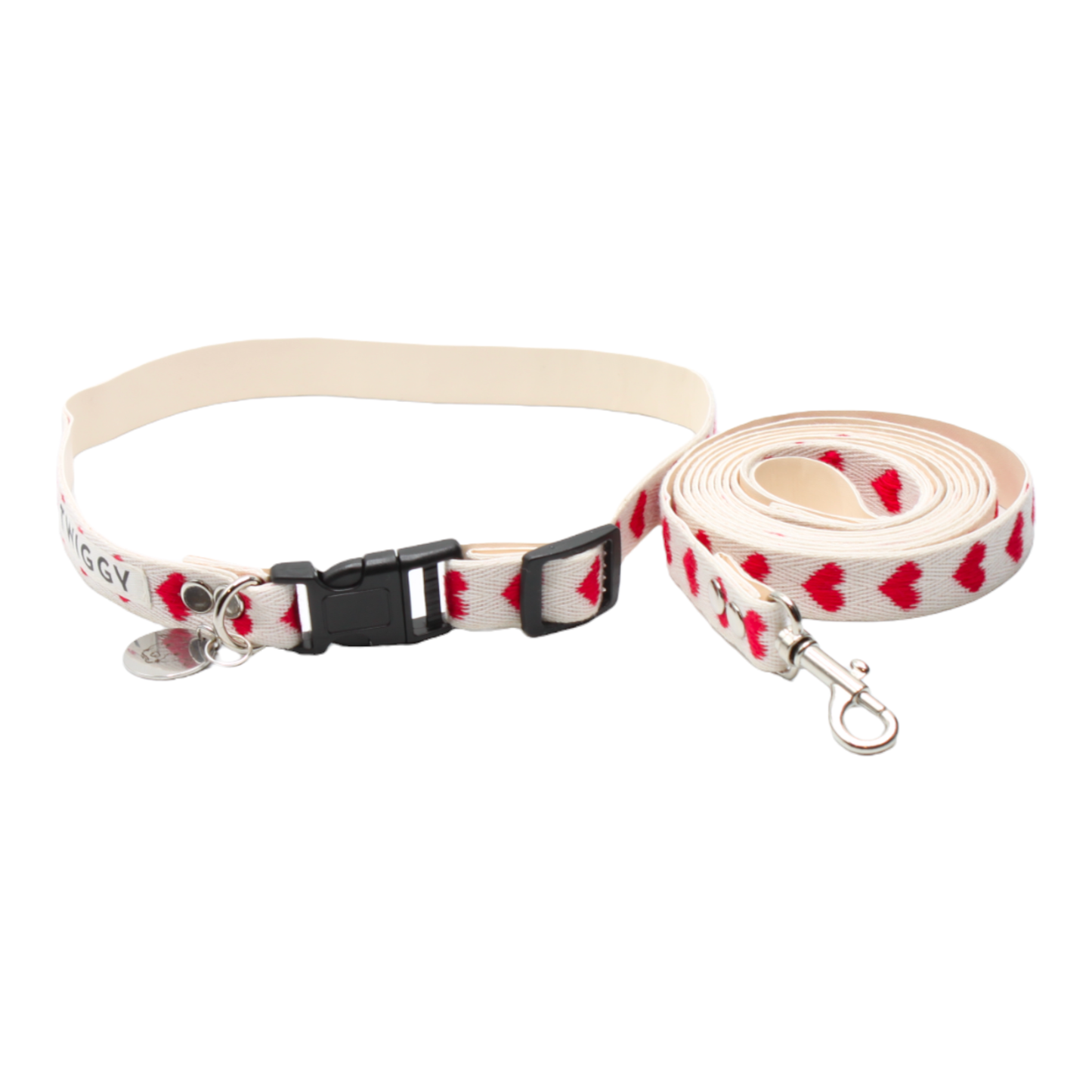 collier laisse chien boucle plastique coeurs rouge saint-valentin twiggy