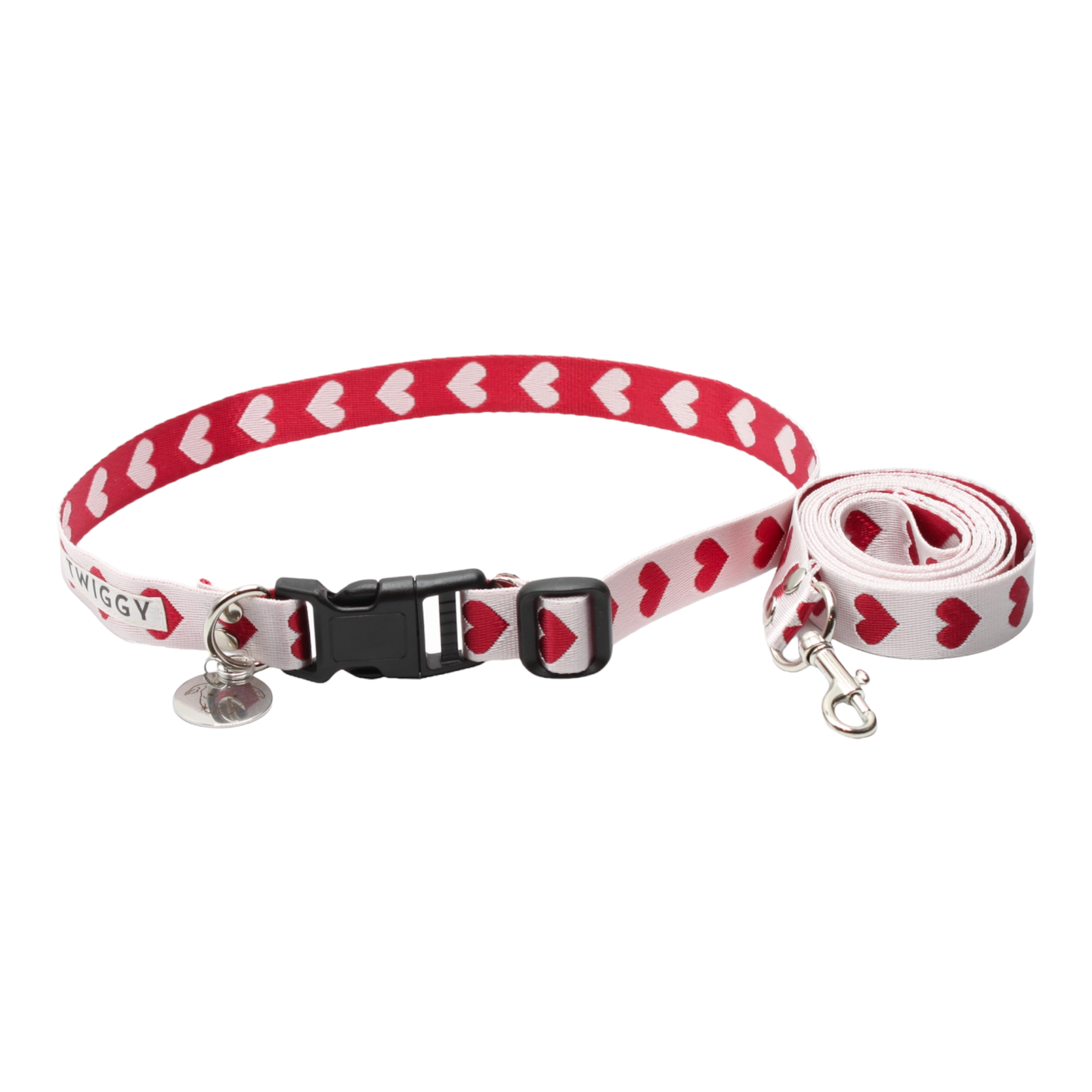 collier laisse chien boucle plastique coeurs saint-valentin twiggy