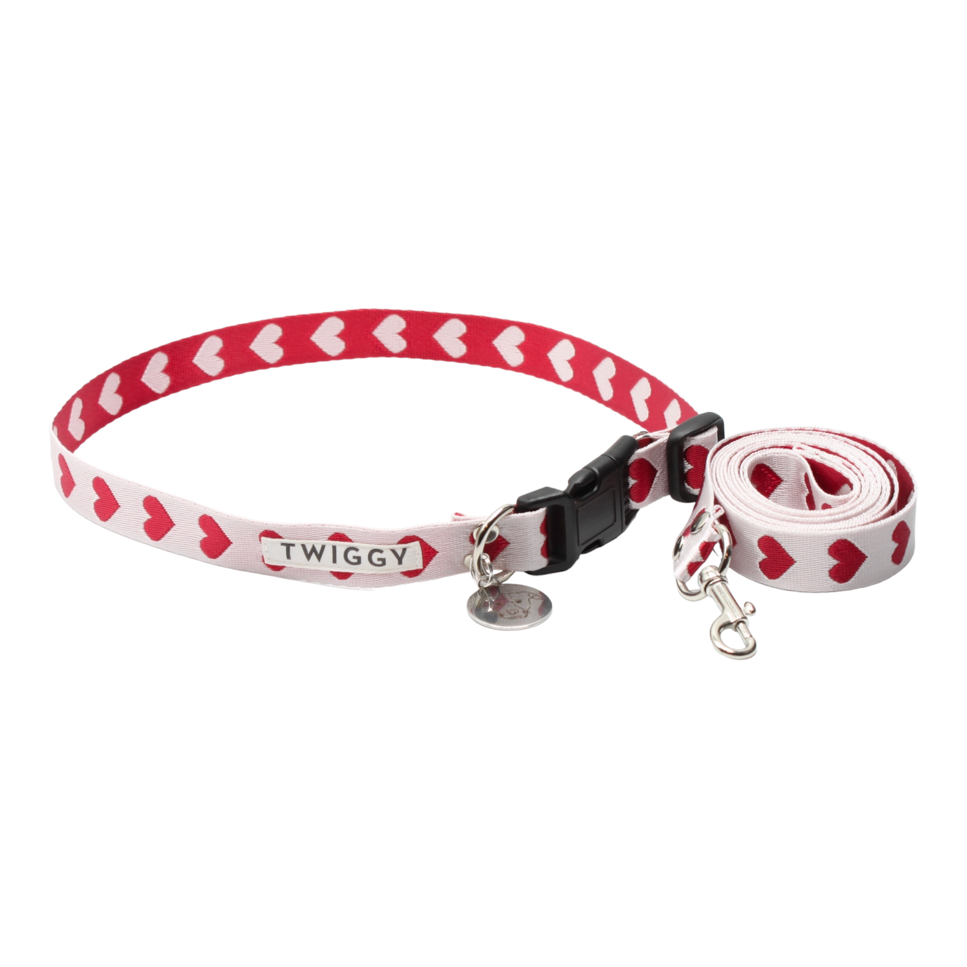 collier laisse chien boucle plastique coeurs saint-valentin twiggy