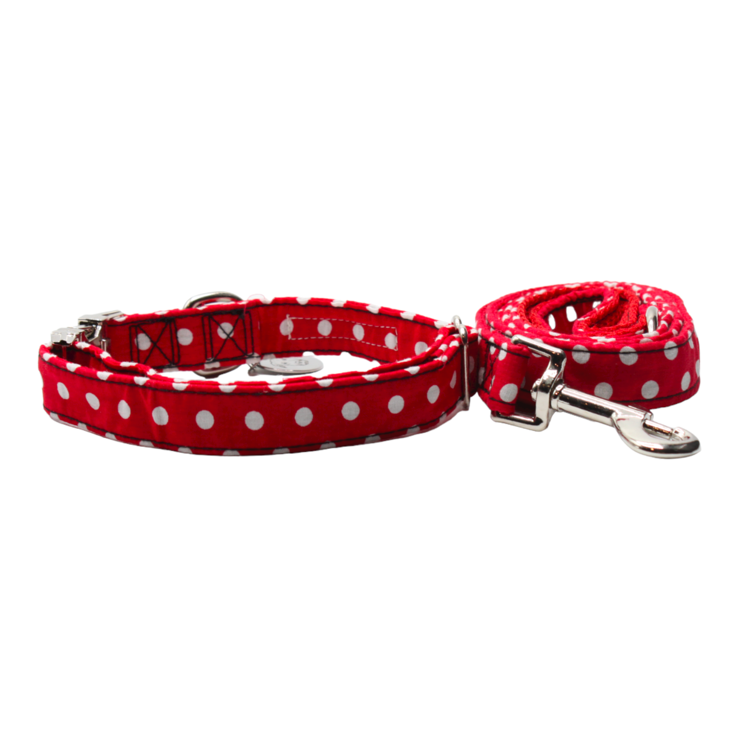 collier laisse chien motif à pois bicolore rouge blanc twiggy