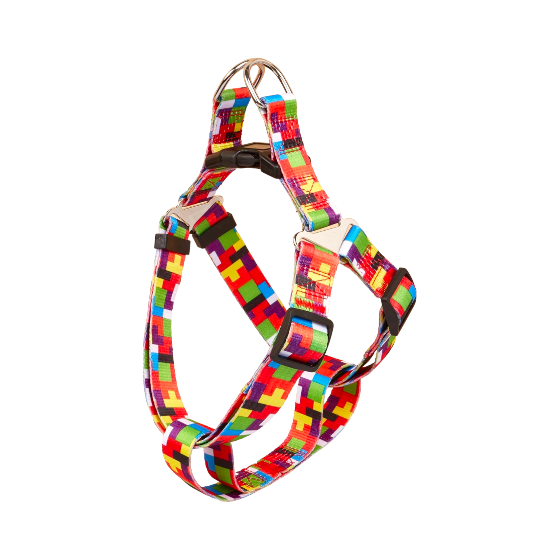 harnais chien boucle plastique géométrique pixel multicolore twiggy