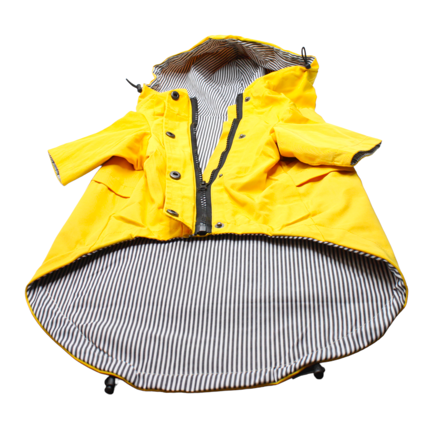manteau imperméable ciré pluie chien breton bretagne rayé jaune bleu twiggy